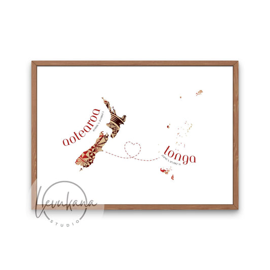 Map with Heart Print - Tonga to Aotearoa