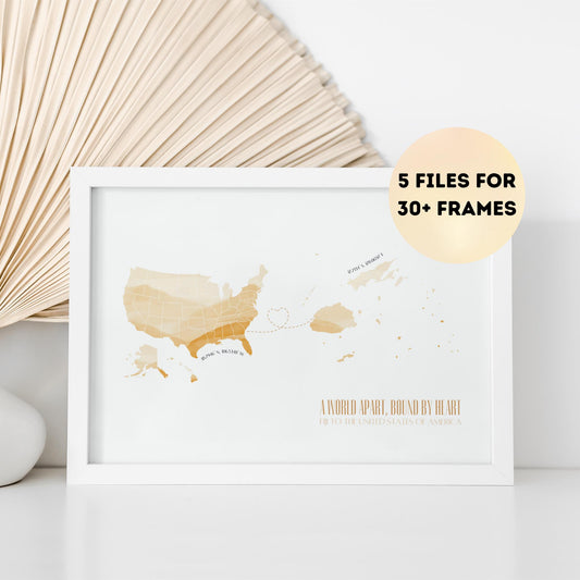 Map with Heart Digital Artwork - Fiji to USA