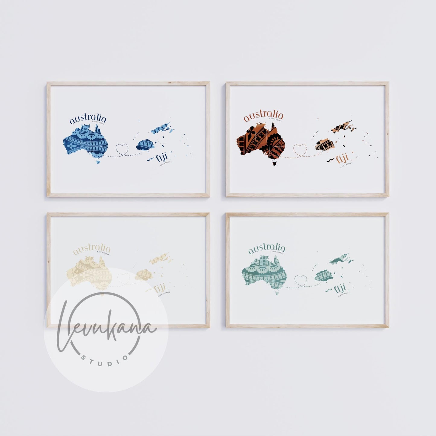 Fiji to Australia Map with Heart Print
