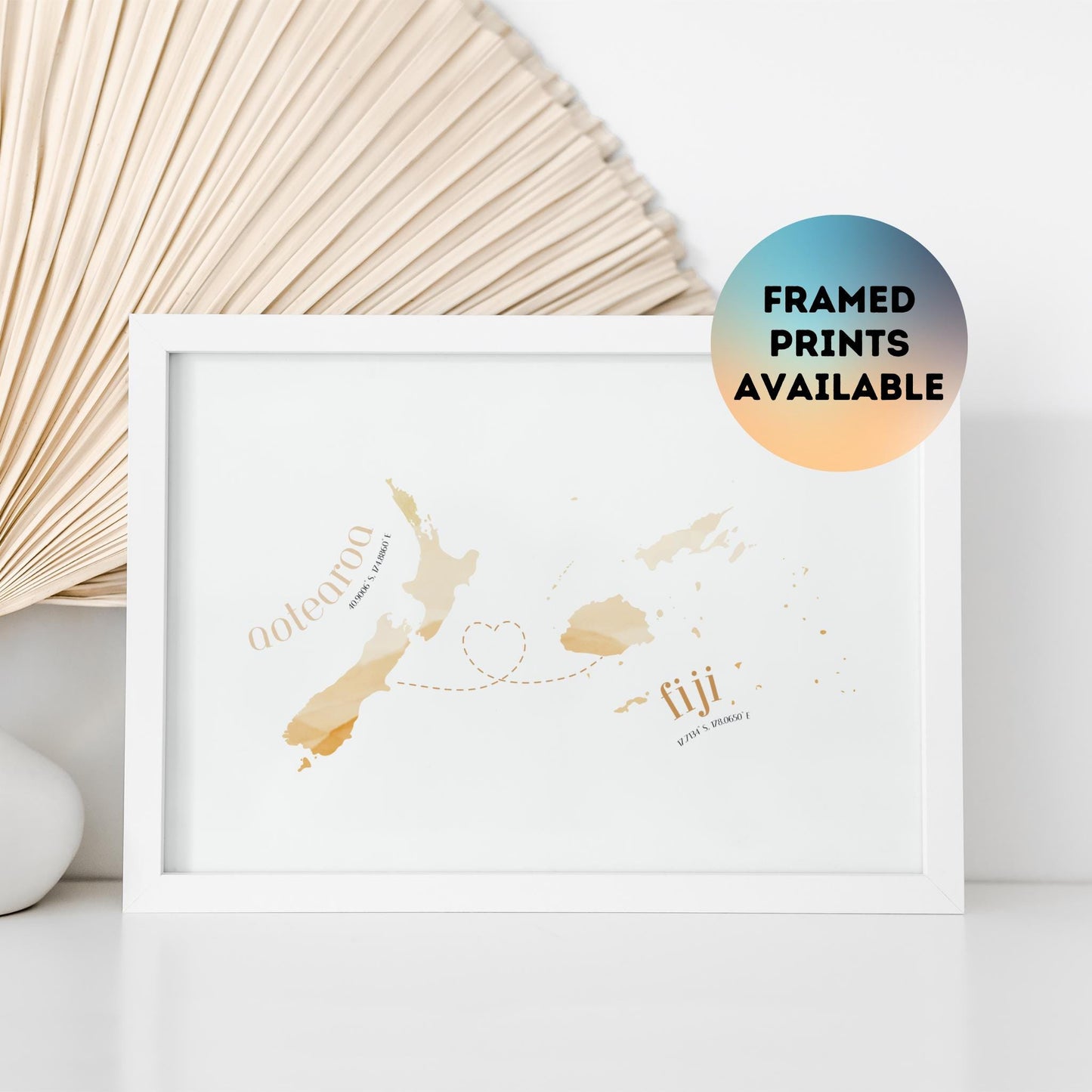 Fiji to Aotearoa (NZ) Map with Heart Print