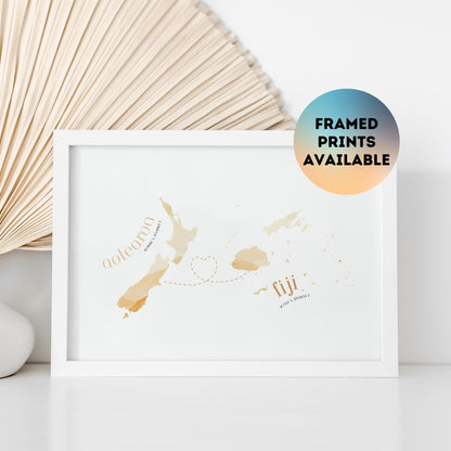 Fiji to Aotearoa (NZ) Map with Heart Print