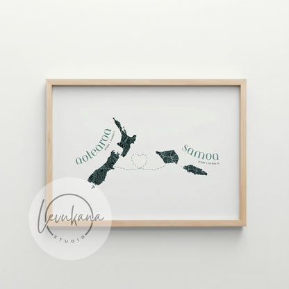 Samoa to Aotearoa Map with Heart Print