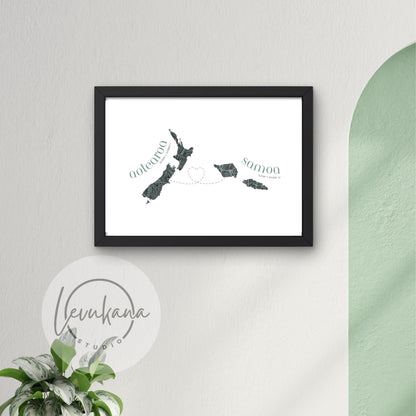 Samoa to Aotearoa Map with Heart Print