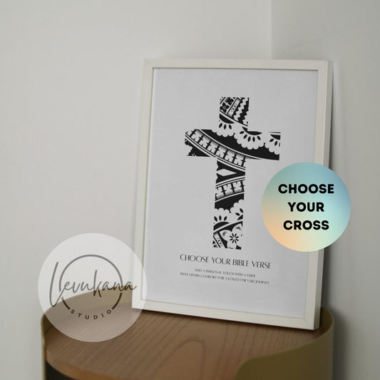 Personalised Cross Of The Island & Scripture Print