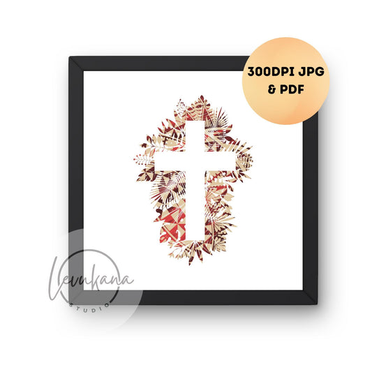 Tonga Scarlet Seashells Cross - Square Print
