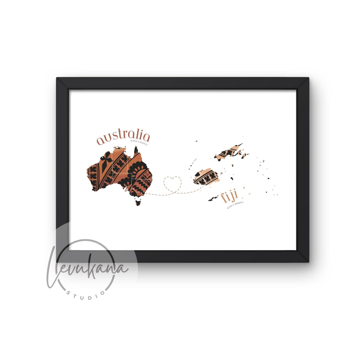 Fiji to Australia Map with Heart Print