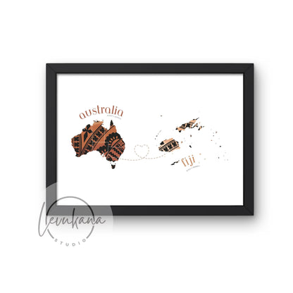 Fiji to Australia Map with Heart Print