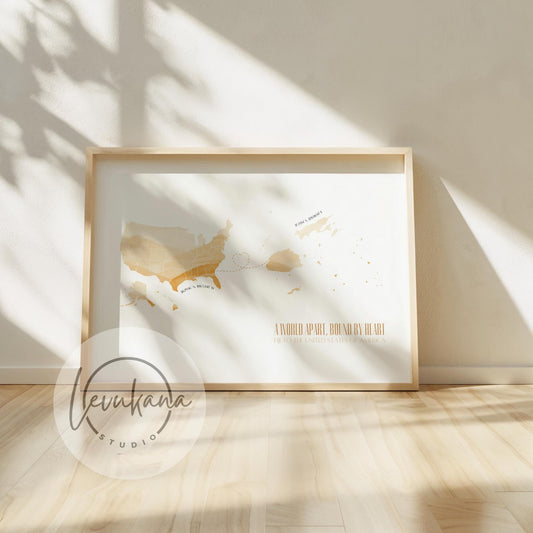 Map with Heart Digital Artwork - Fiji to USA