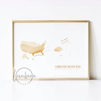 Fiji to Australia Map with Heart Print