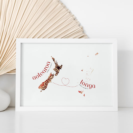 Map with Heart Print - Tonga to Aotearoa