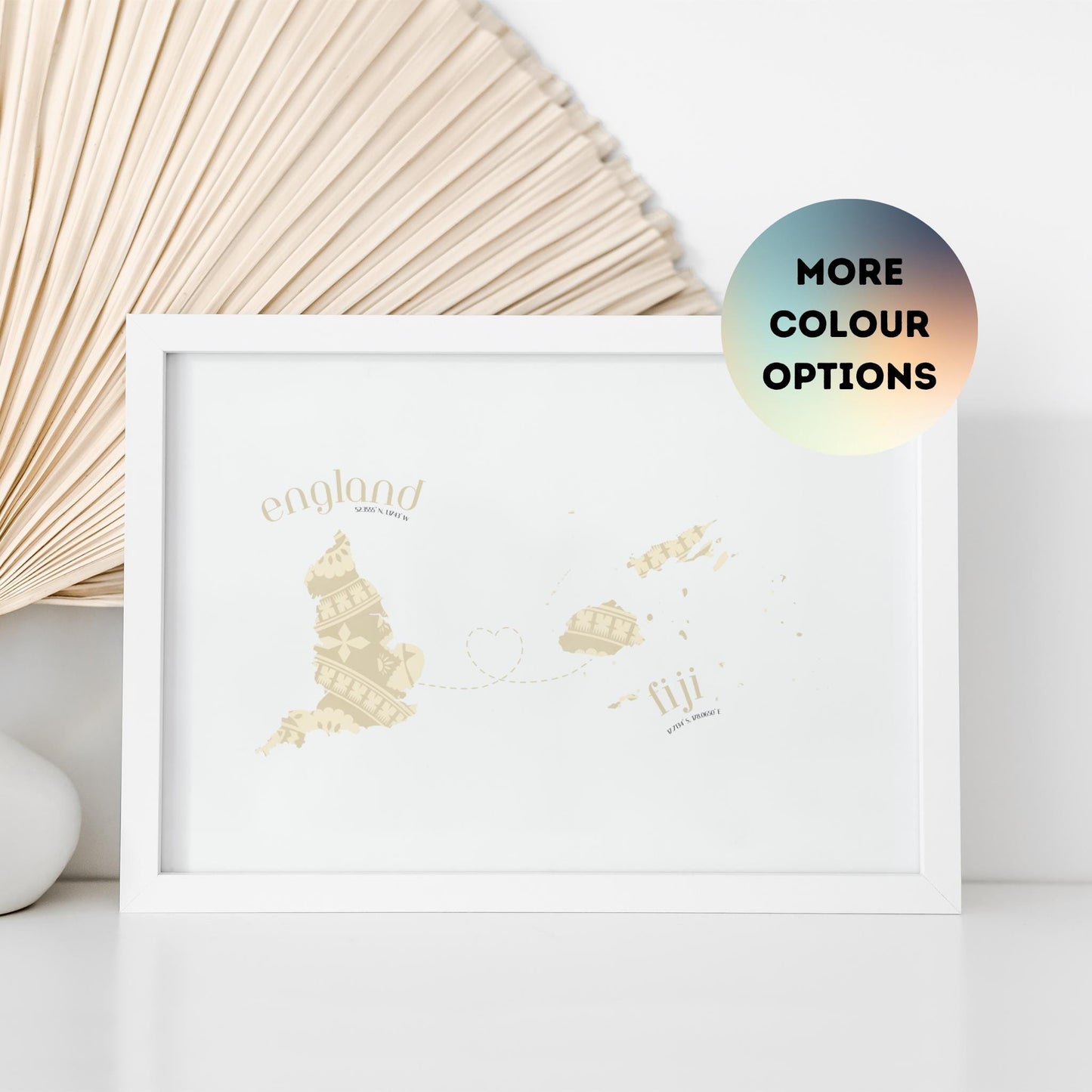 Fiji to England Map with Heart Print