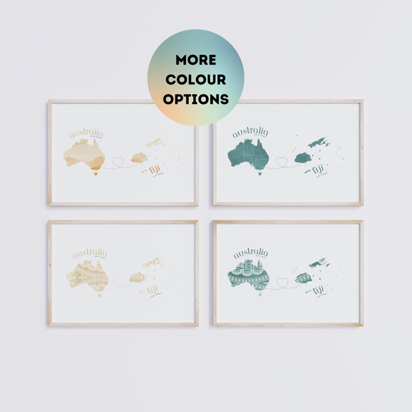 Fiji to Australia Map with Heart Print