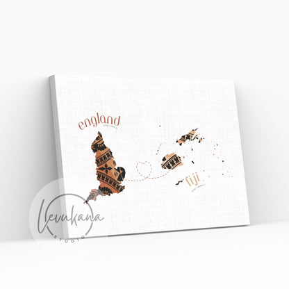 Fiji to England Map with Heart Print